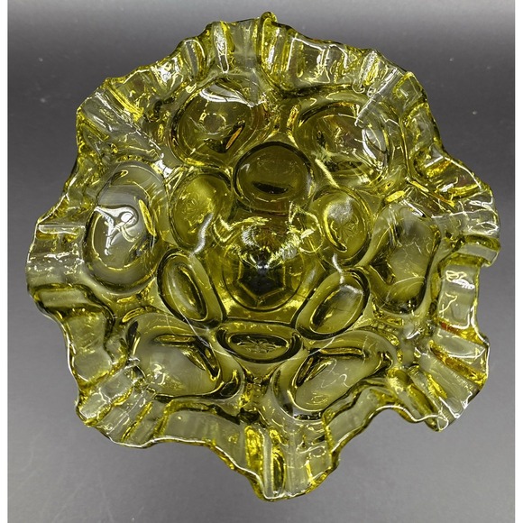 Vtg Fenton Green Glass Thumbprint Compote Ruffled Edge on Pedestal 6x5.5" Colony - Picture 5 of 8